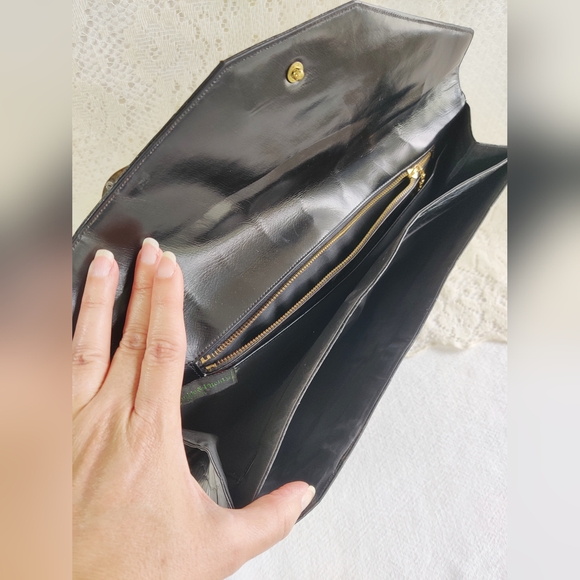 Black Alligator Skin Embossed Large Clutch Purse Vintage Abercrombie and Fitch - Picture 6 of 7